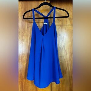 Flattering V-neckline royal blue with straps.